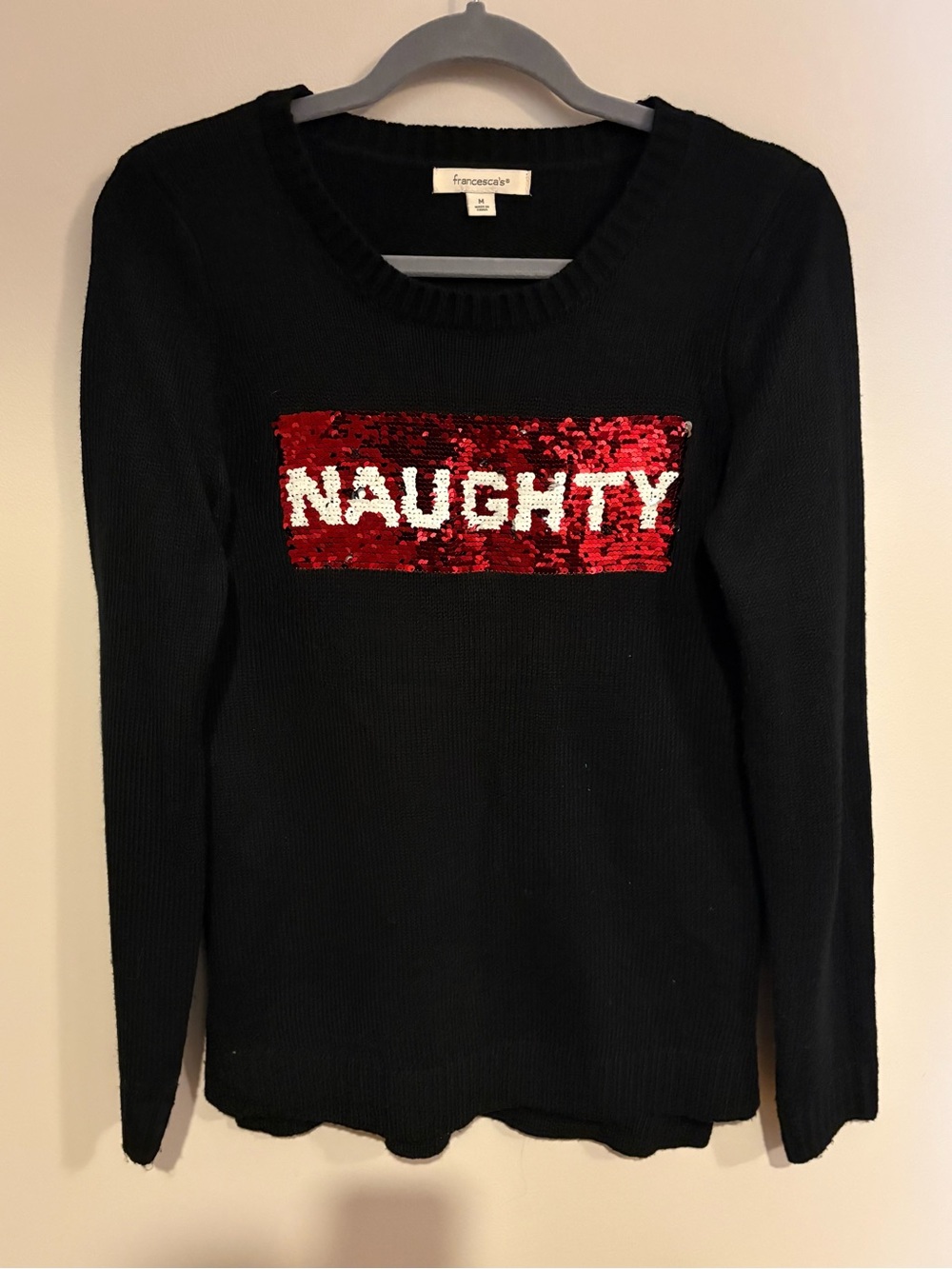 Francesca's Collections Black 'Naughty/Nice' Sequin Sweater (M)